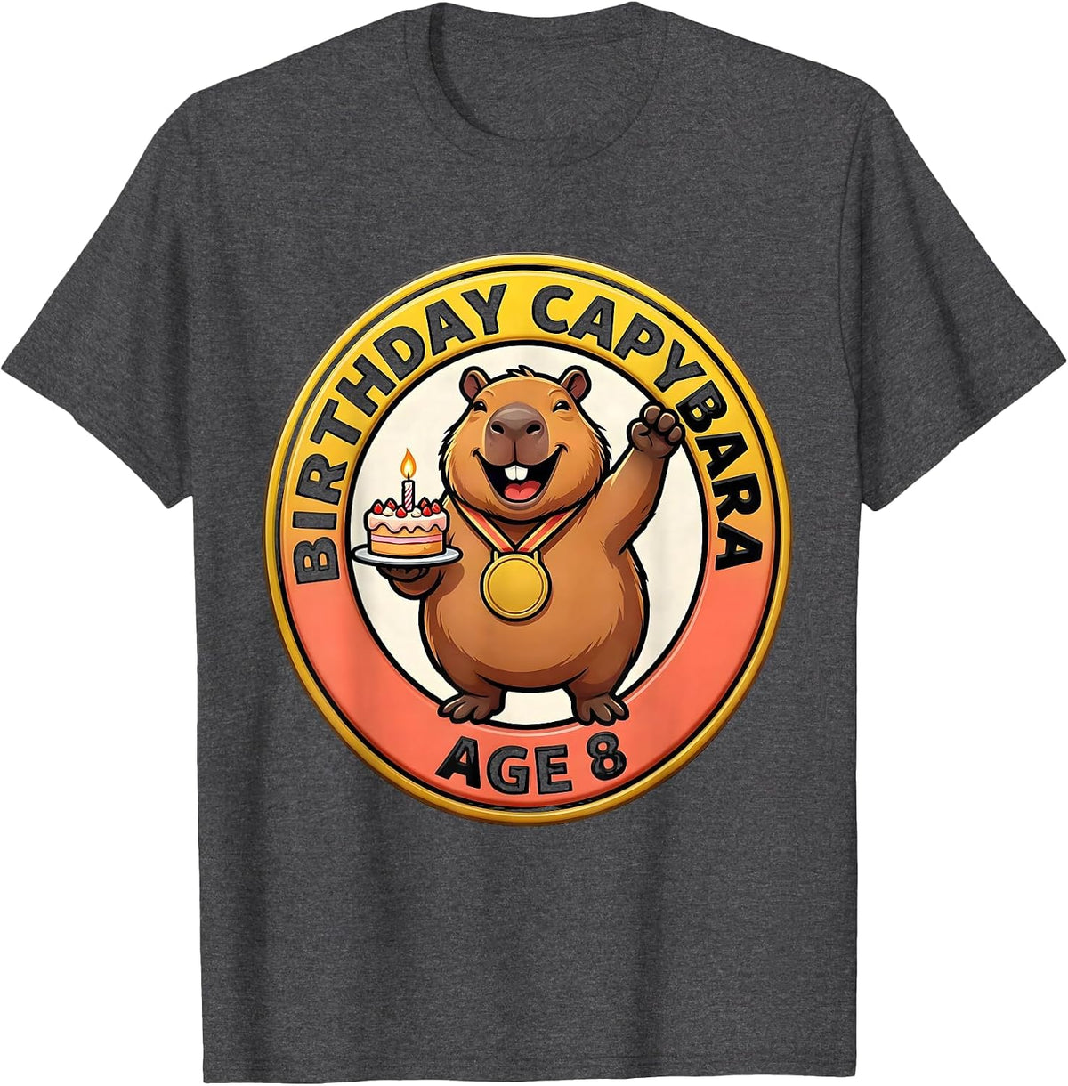 Birthday Capybara Age 8 Kawaii Cute Animal 8th Birthday T-Shirt - Dark Heather Grey