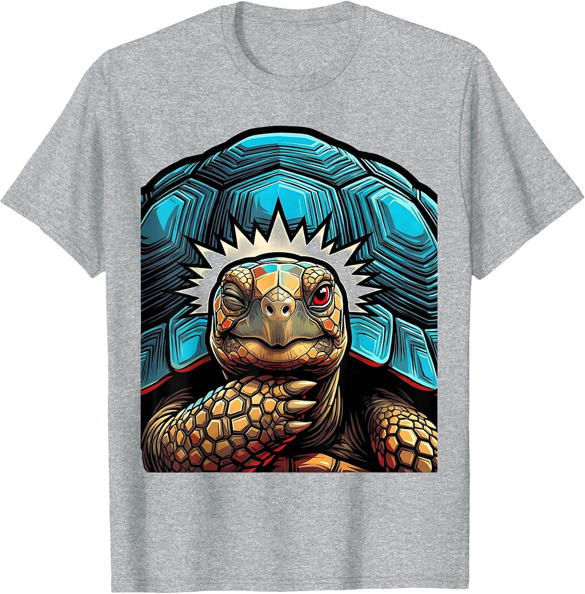 Men's Frontal Tortoise Portrait Pop Art Funny Turtle Lover T-Shirt - Heather Grey