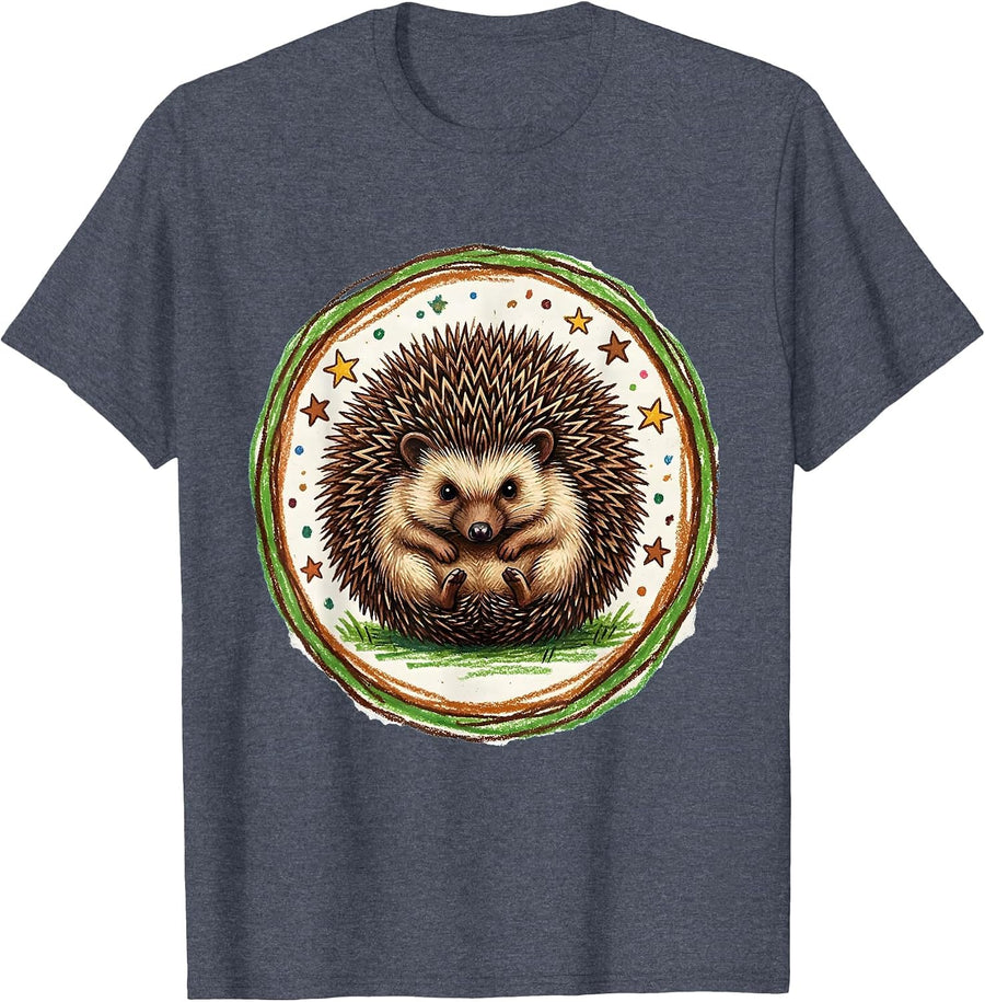 Hedgehog Curled Up Defensive Ball Illustration T-Shirt - Heather Blue