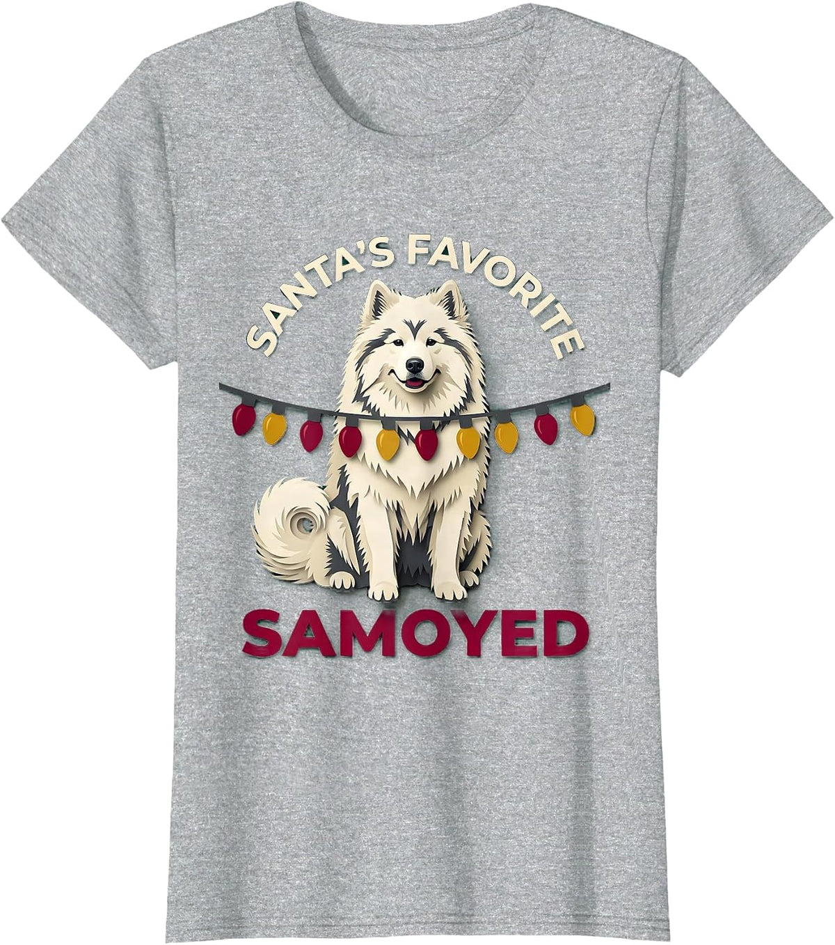 Santa's Favorite Samoyed Paper Cutout Christmas Dog Lover T-Shirt - Heather Grey