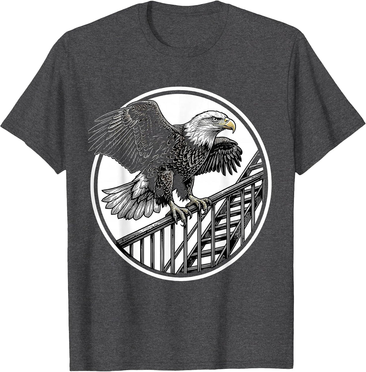 NYC Eagle on Fire Escape Graphic Tee T-Shirt - Dark Heather Grey