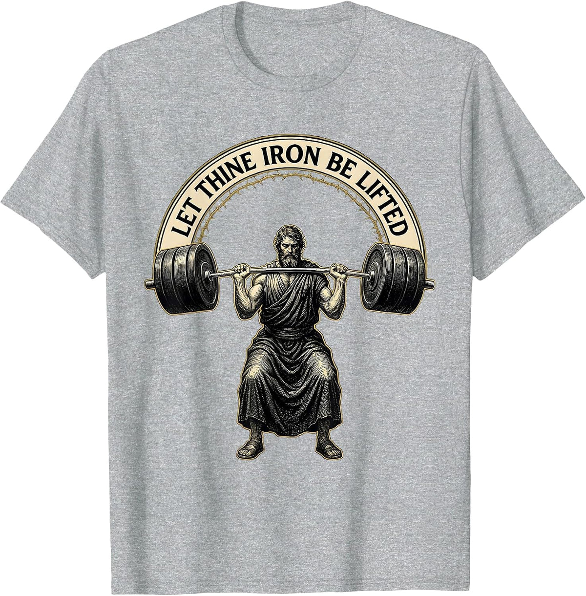 Men's Let Thine Iron Be Lifted Funny Christian Weightlifter Gym T-Shirt - Heather Grey