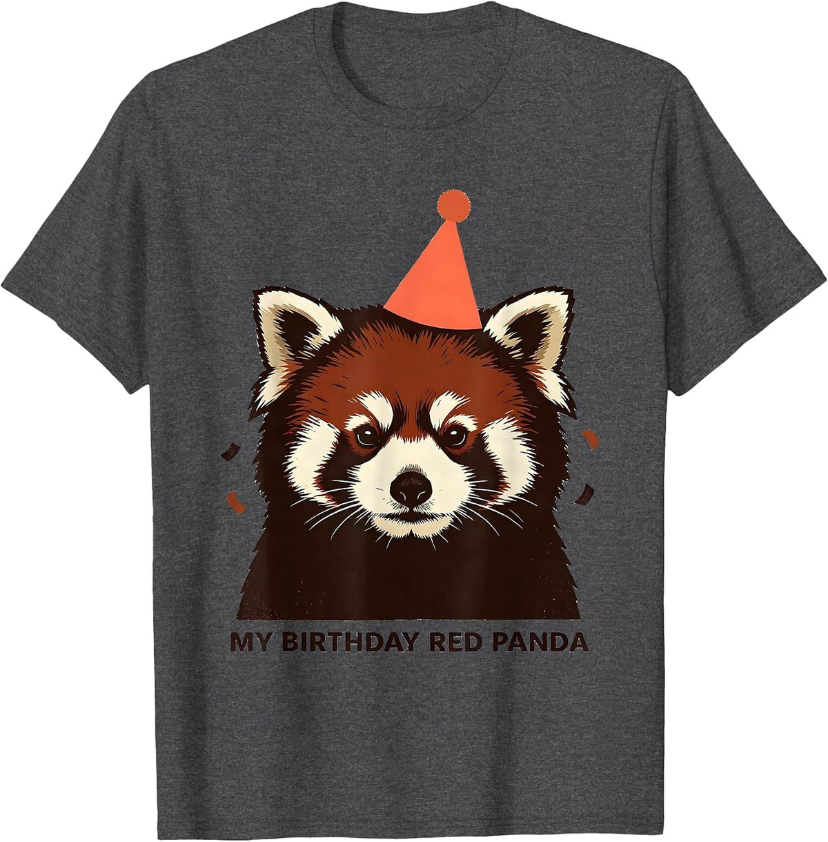 My Birthday Red Panda Cute Linocut Birthday Party Hat T-Shirt - Dark Heather Grey