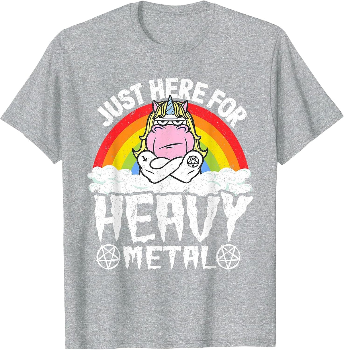 Kids Band Unicorn Metal Rainbow Just Here for Heavy Metal T-Shirt - Heather Grey