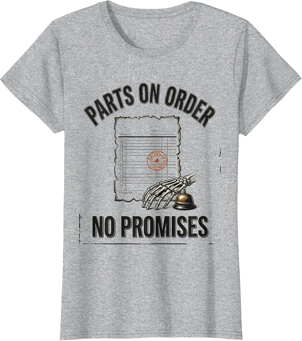 Parts On Order No Promises Vintage Mechanic Skeleton Auto T-Shirt - Heather Grey