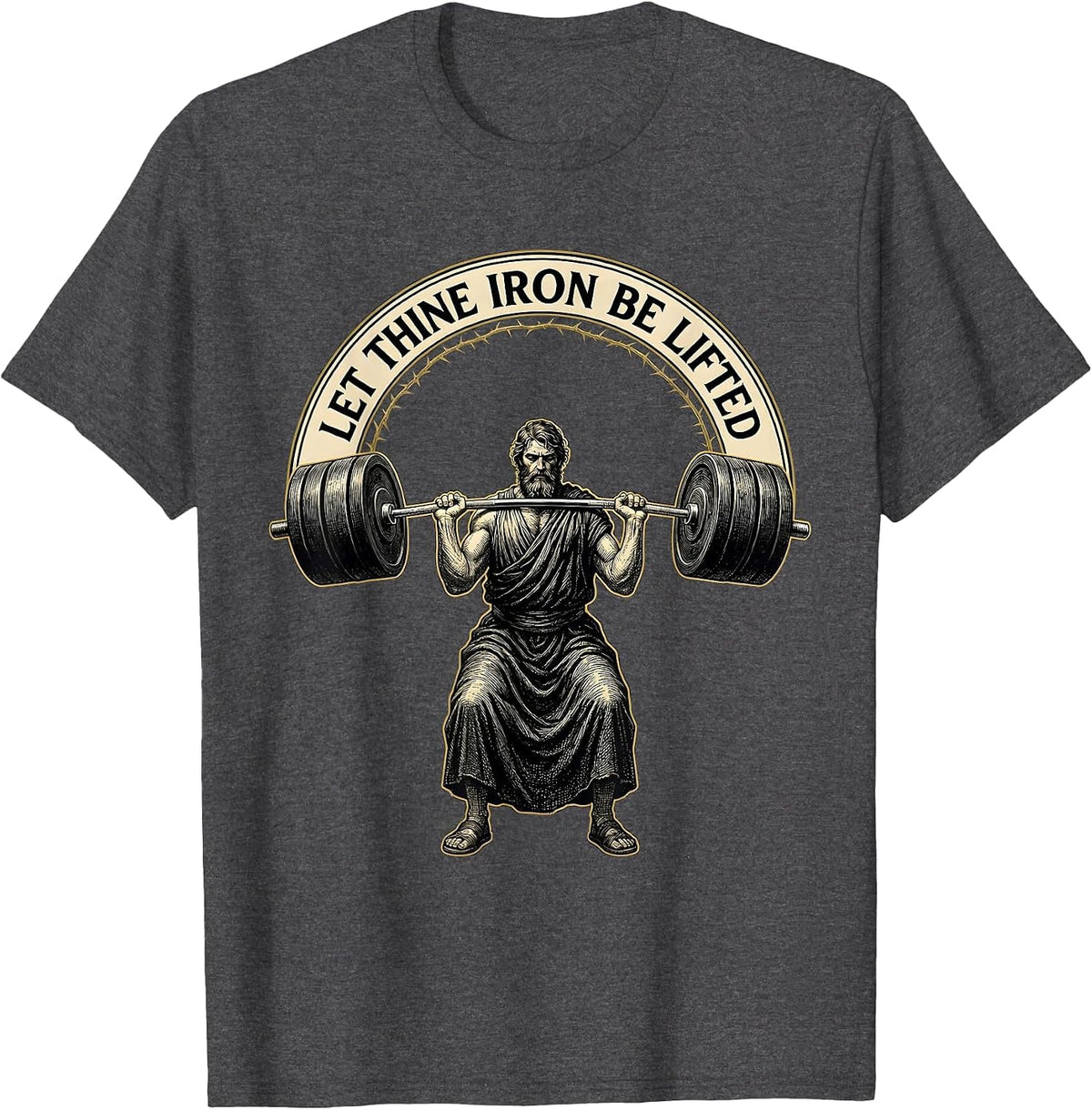 Men's Let Thine Iron Be Lifted Funny Christian Weightlifter Gym T-Shirt - Dark Heather Grey