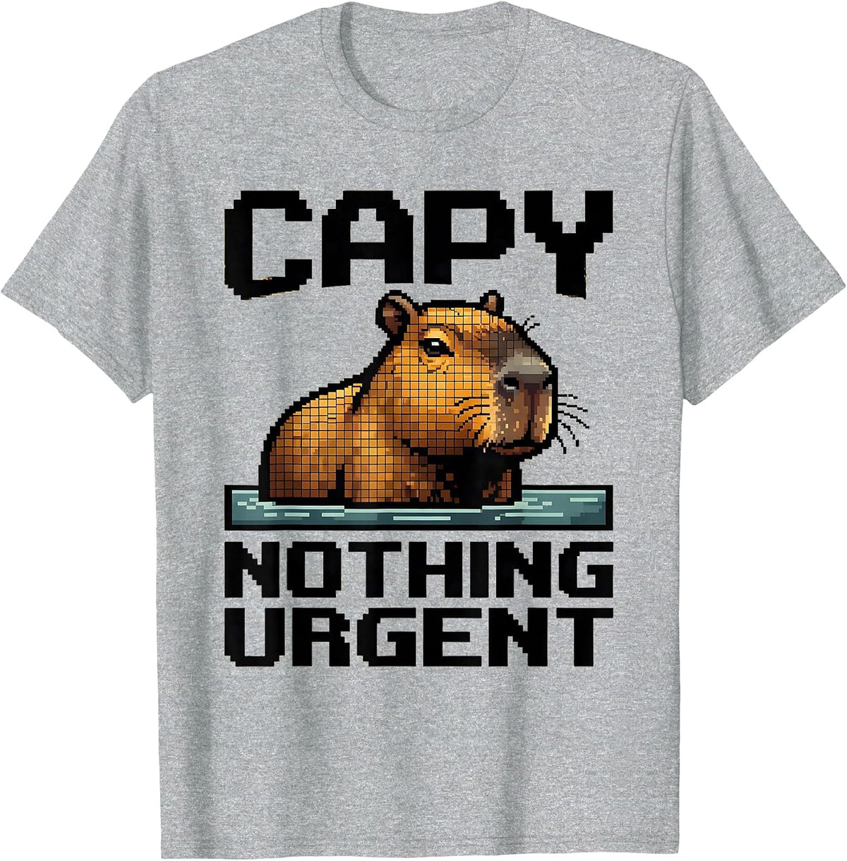 Men's capy nothing urgent pixel art funny capybara meme animal T-Shirt - Heather Grey