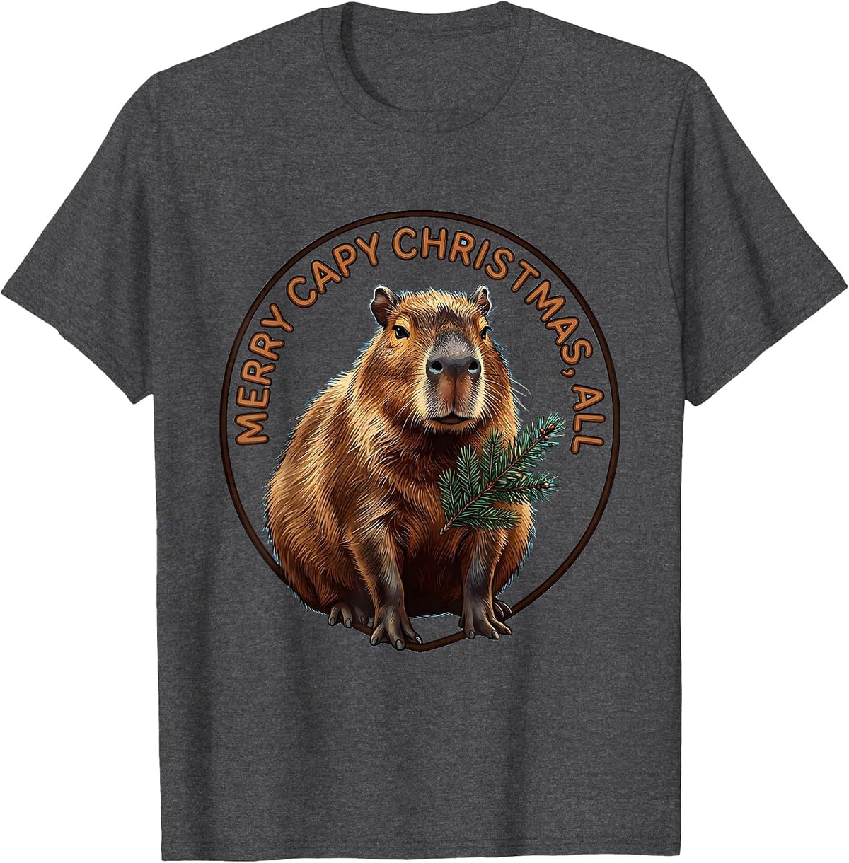 Men's Merry Capy Christmas All Funny Capybara Animal Lover Holiday T-Shirt - Dark Heather Grey