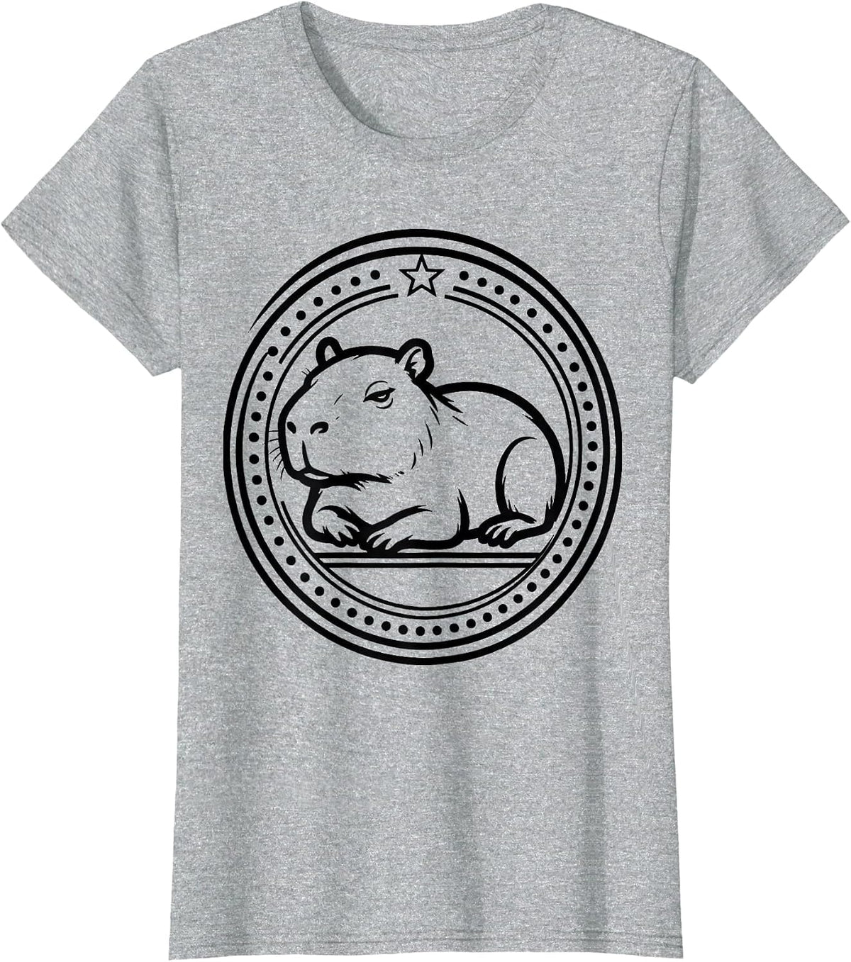 Women's Capybara Badge Line Art Funny Animal Meme T-Shirt - Heather Grey