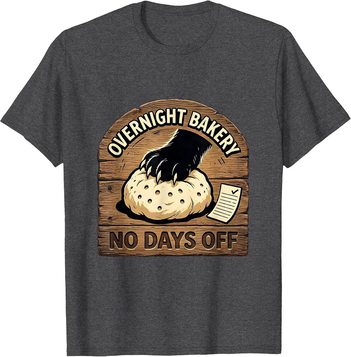 Men's Overnight Bakery No Days Off Funny Black Cat Baking Humor T-Shirt - Dark Heather Grey