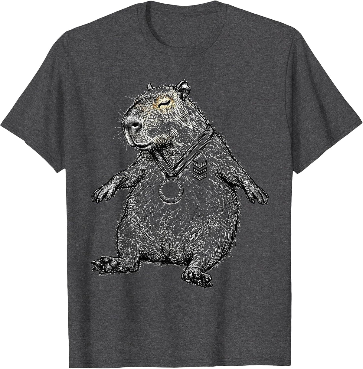 Capybara Line Art Funny Gamer Meme Humor T-Shirt - Dark Heather Grey