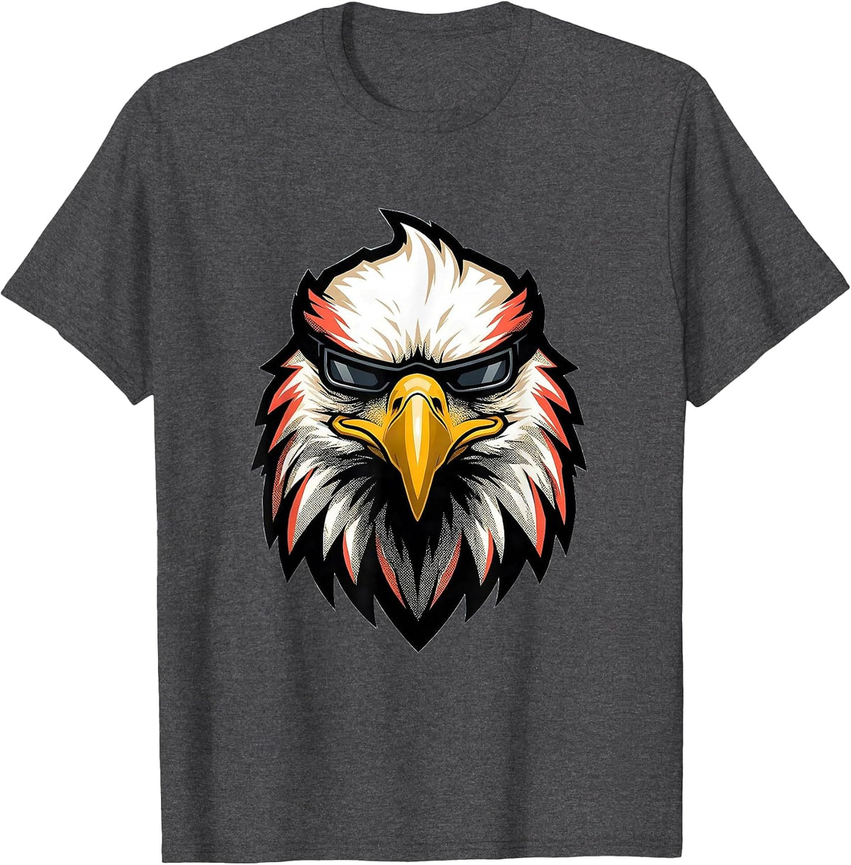 Eagle Mascot Sunglasses Screenprint Eagle Fan Novelty T-Shirt - Dark Heather Grey