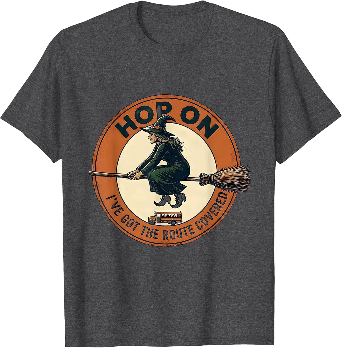 Hop On, I've Got The Route Covered Vintage Halloween School T-Shirt - Dark Heather Grey