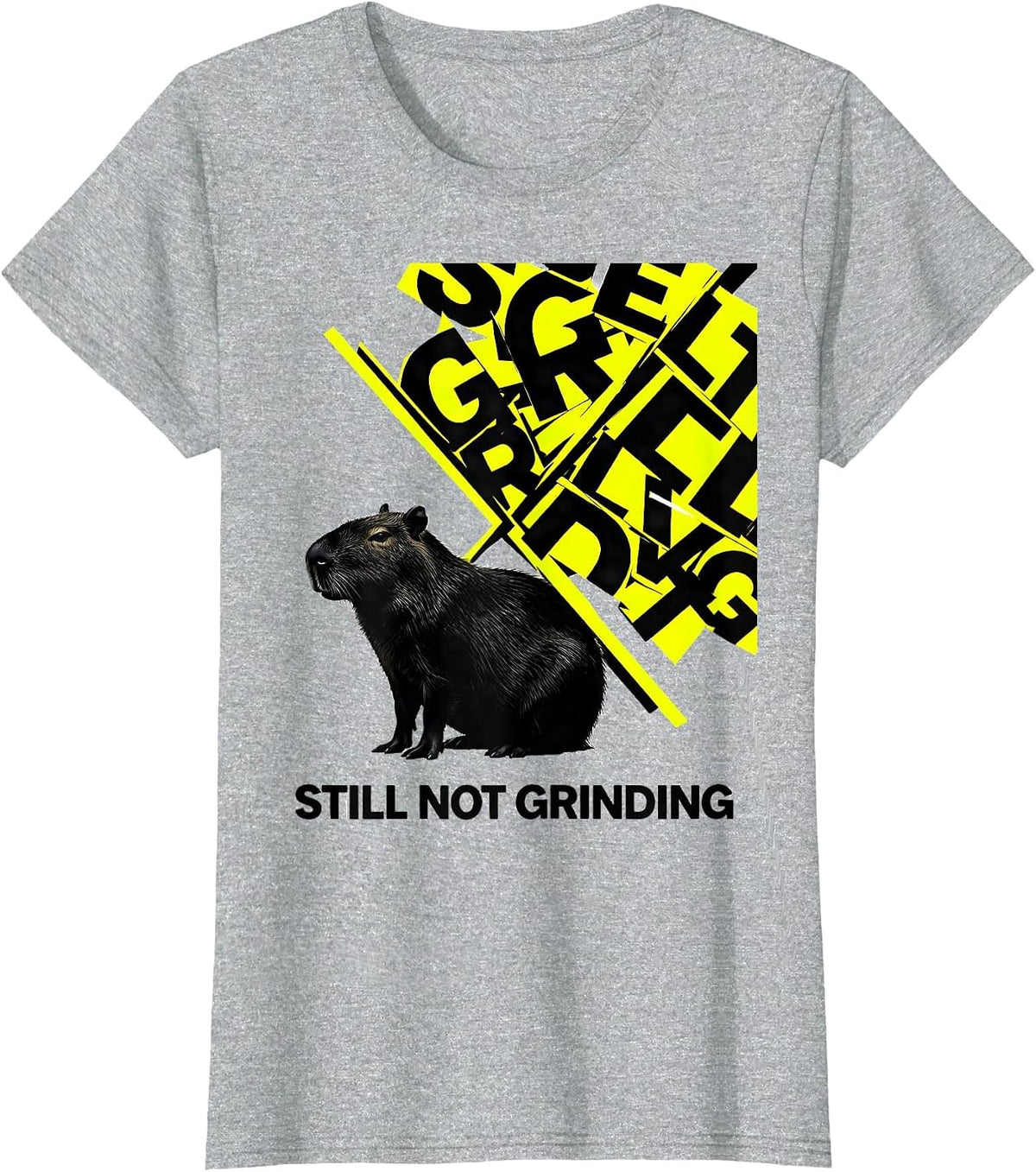 Still Not Grinding Funny Capybara Gamer Meme Humor T-Shirt - Heather Grey