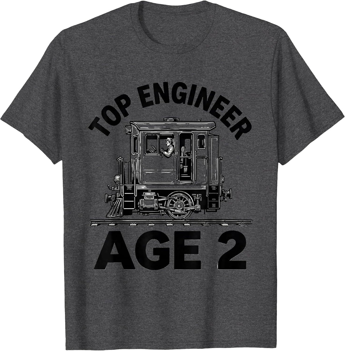 Men's Top Engineer Age 2 Boy Train Themed Birthday T-Shirt - Dark Heather Grey
