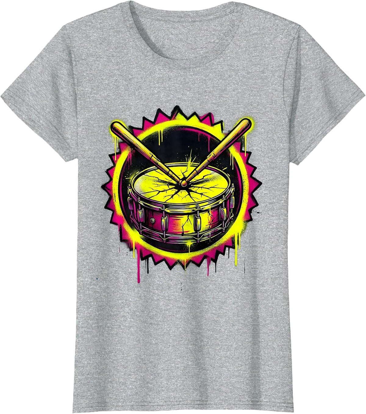 Crossed Drumsticks Cracked Snare Drum Graphic T-Shirt - Heather Grey