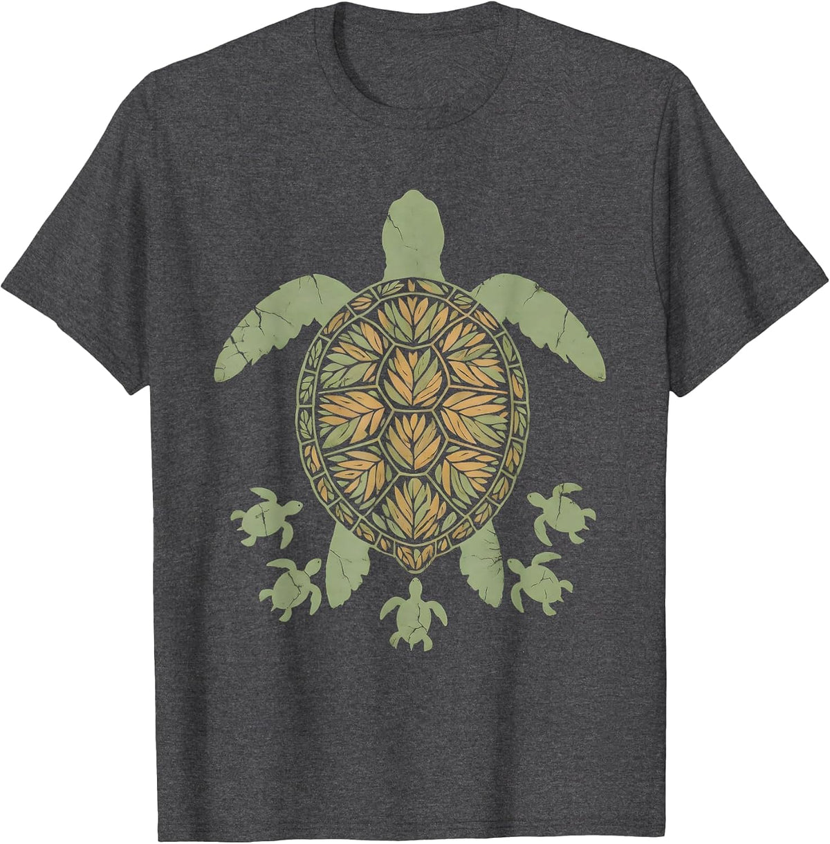 Mother Sea Turtle Releasing Hatchlings at Shore T-Shirt - Dark Heather Grey