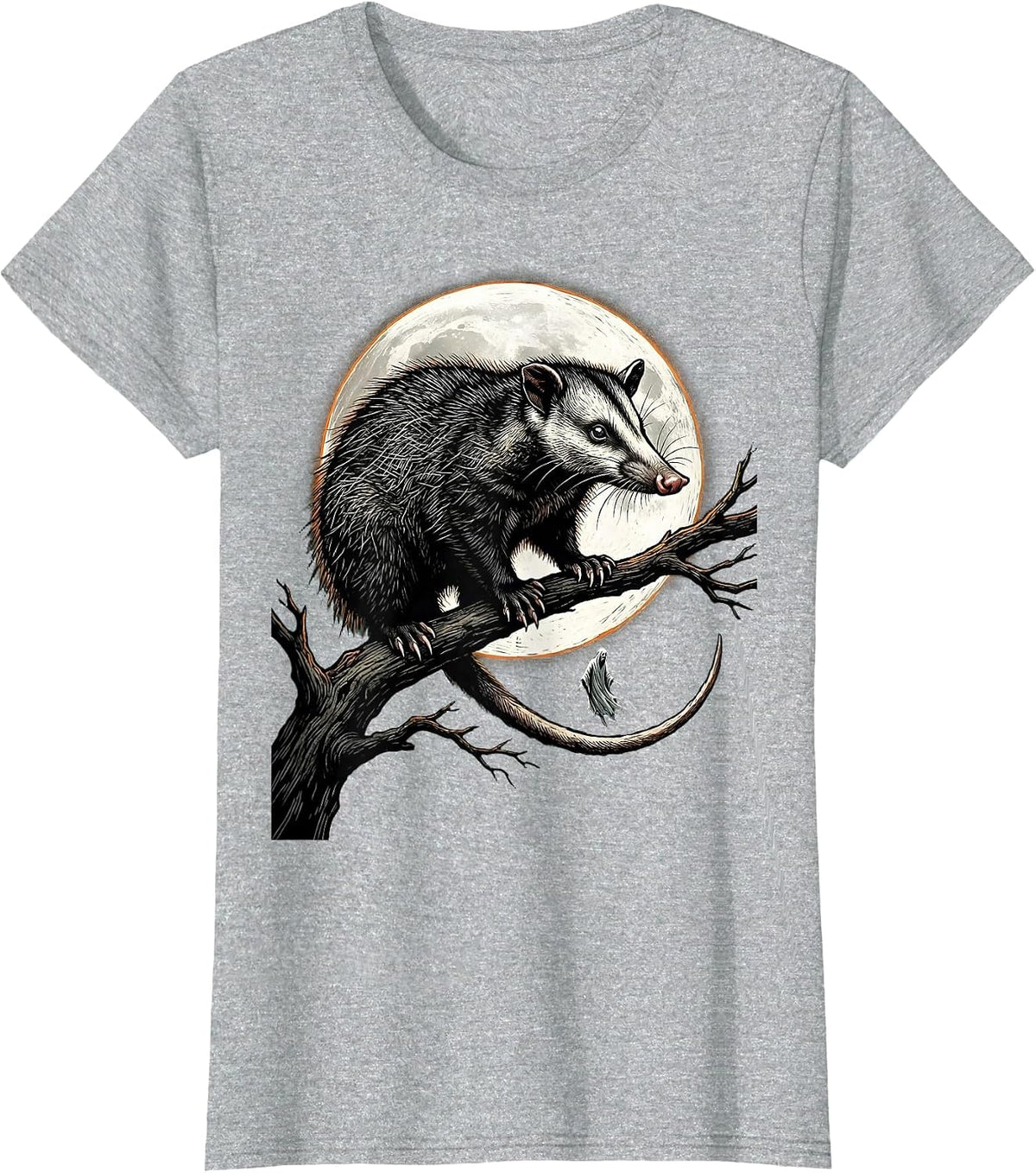 Solemn Opossum Spooky Moon Vintage Halloween T-Shirt - Heather Grey