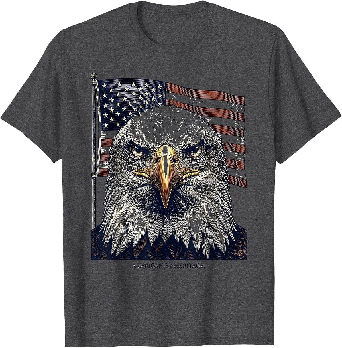 American By Heritage Crosshatch Etching Patriotic Eagle Flag T-Shirt - Dark Heather Grey