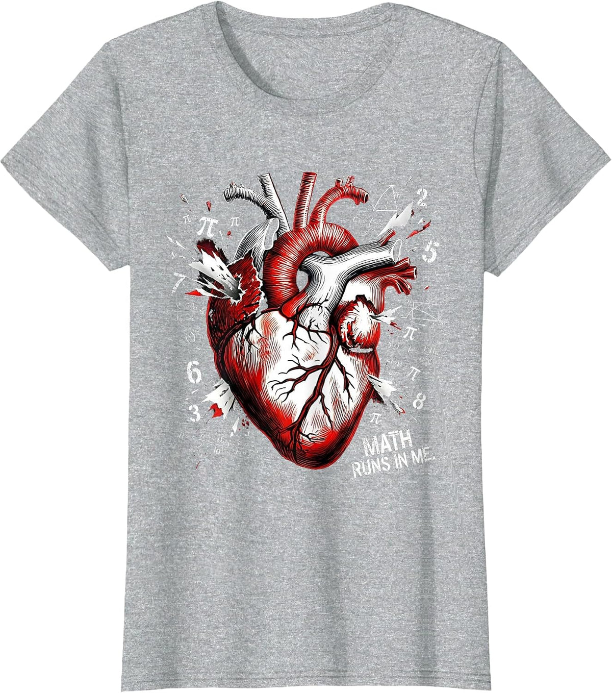 Math Runs In Me Math Teacher Design T-Shirt - Heather Grey