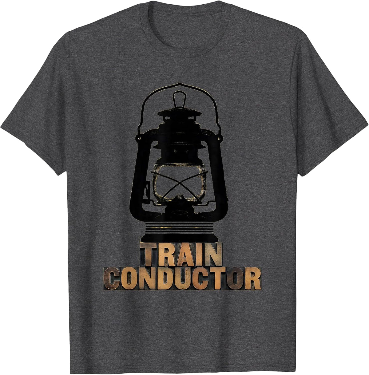 Train Conductor Wood Type Letterpress Halloween Costume T-Shirt - Dark Heather Grey