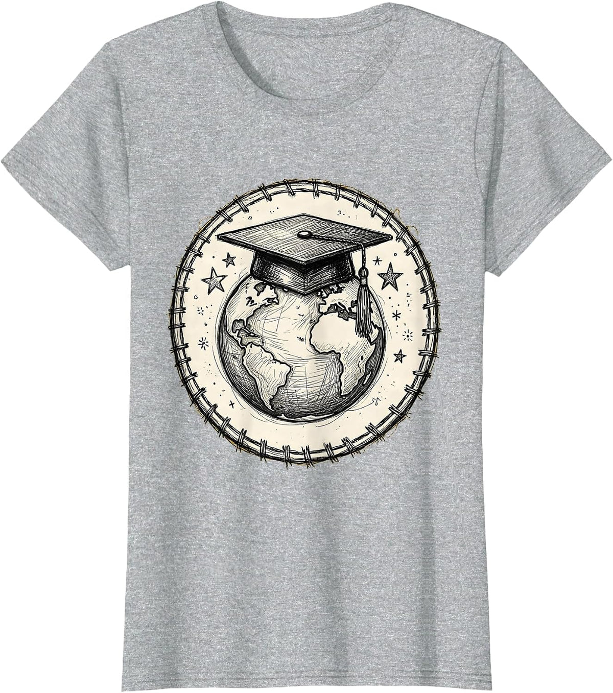 5th Grade Teacher Graduation Cap Globe Design T-Shirt - Heather Grey