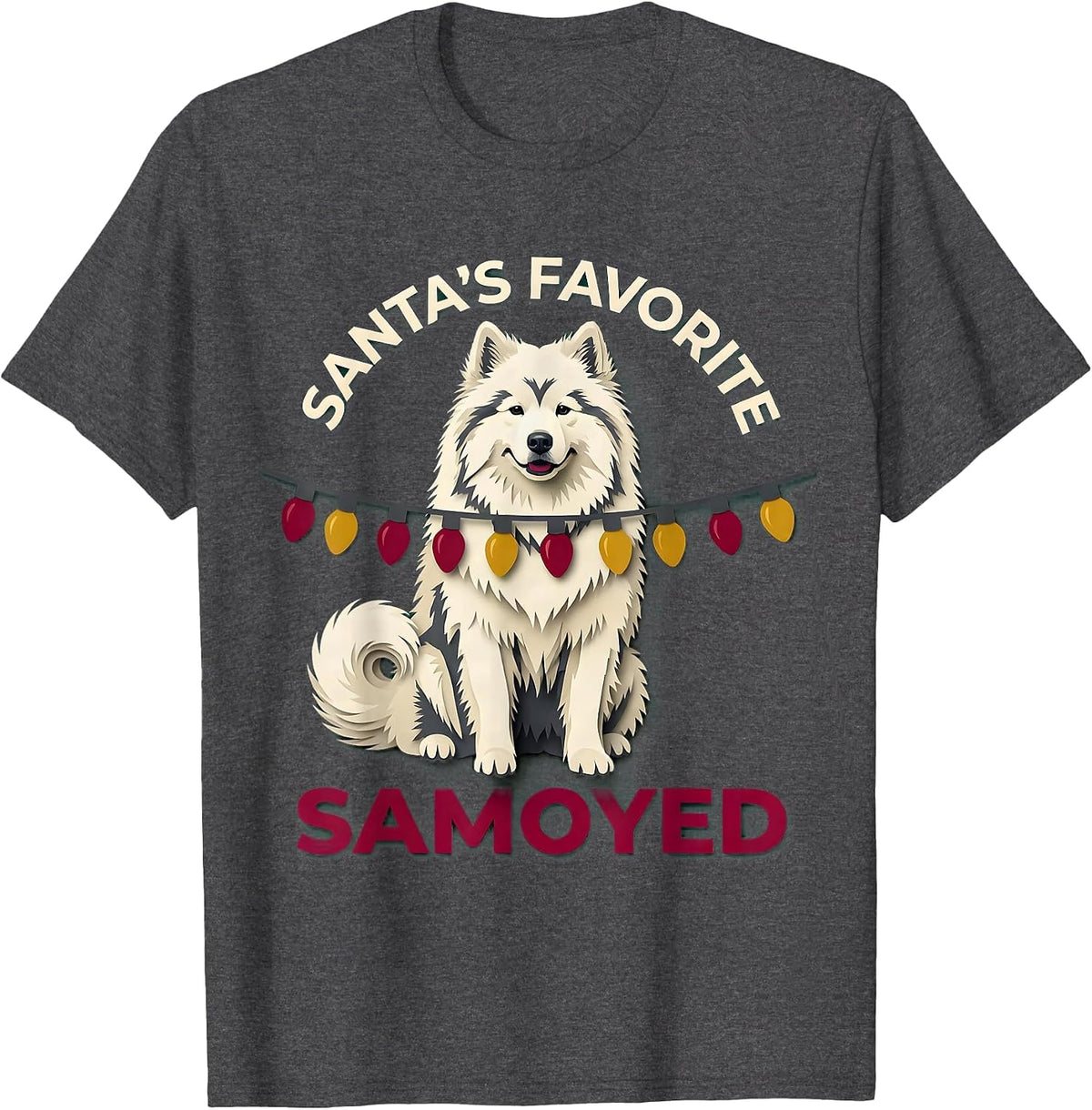 Santa's Favorite Samoyed Paper Cutout Christmas Dog Lover T-Shirt - Dark Heather Grey