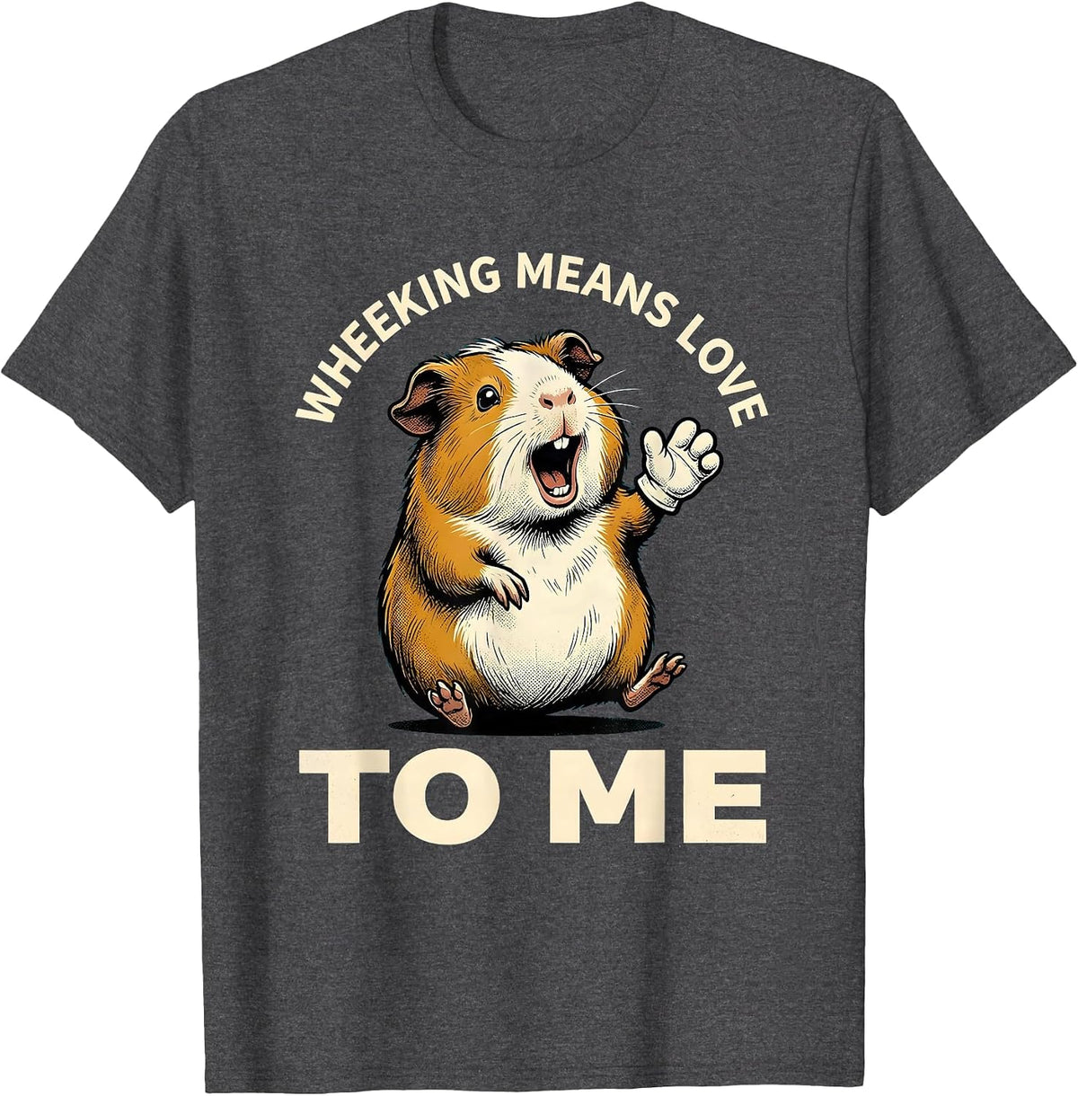 Men's Wheeking Means Love To Me Retro Cartoon Guinea Pig Humor T-Shirt - Dark Heather Grey