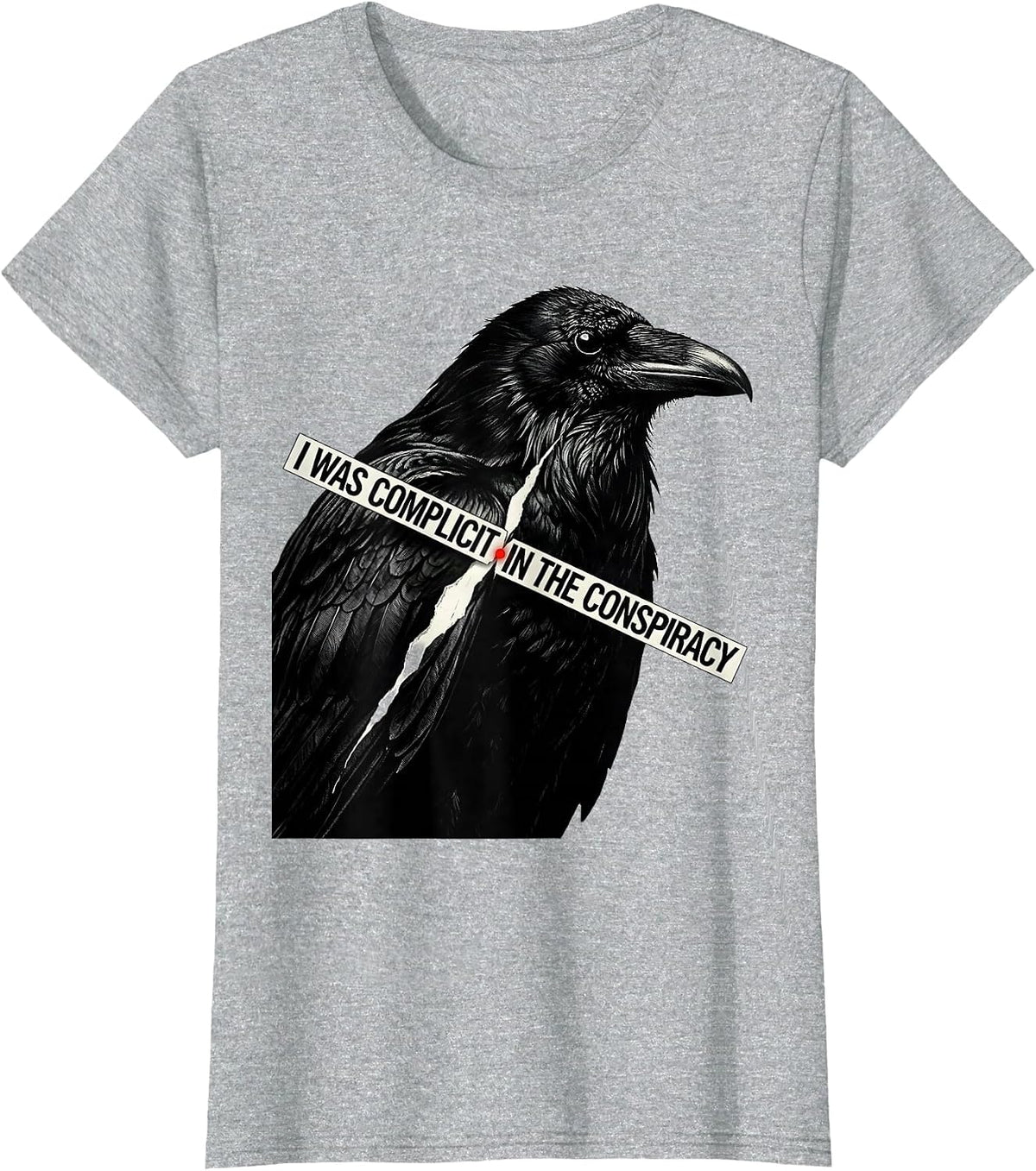Women's I Was Complicit In The Conspiracy Dark Humor Crow Lover T-Shirt - Heather Grey