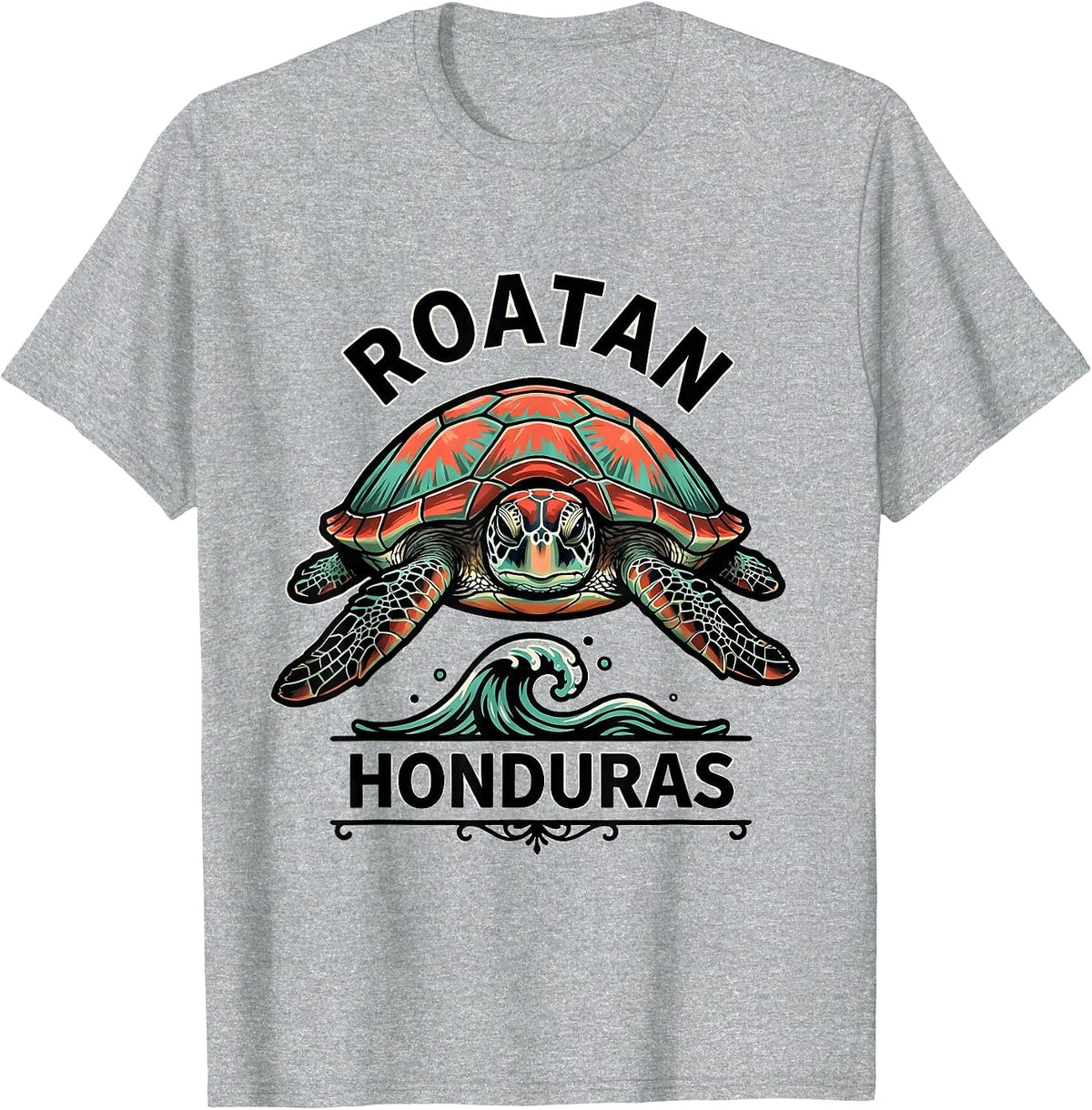 Men's Roatan Honduras Tattoo Sea Turtle Beach Vacation Souvenir T-Shirt - Heather Grey