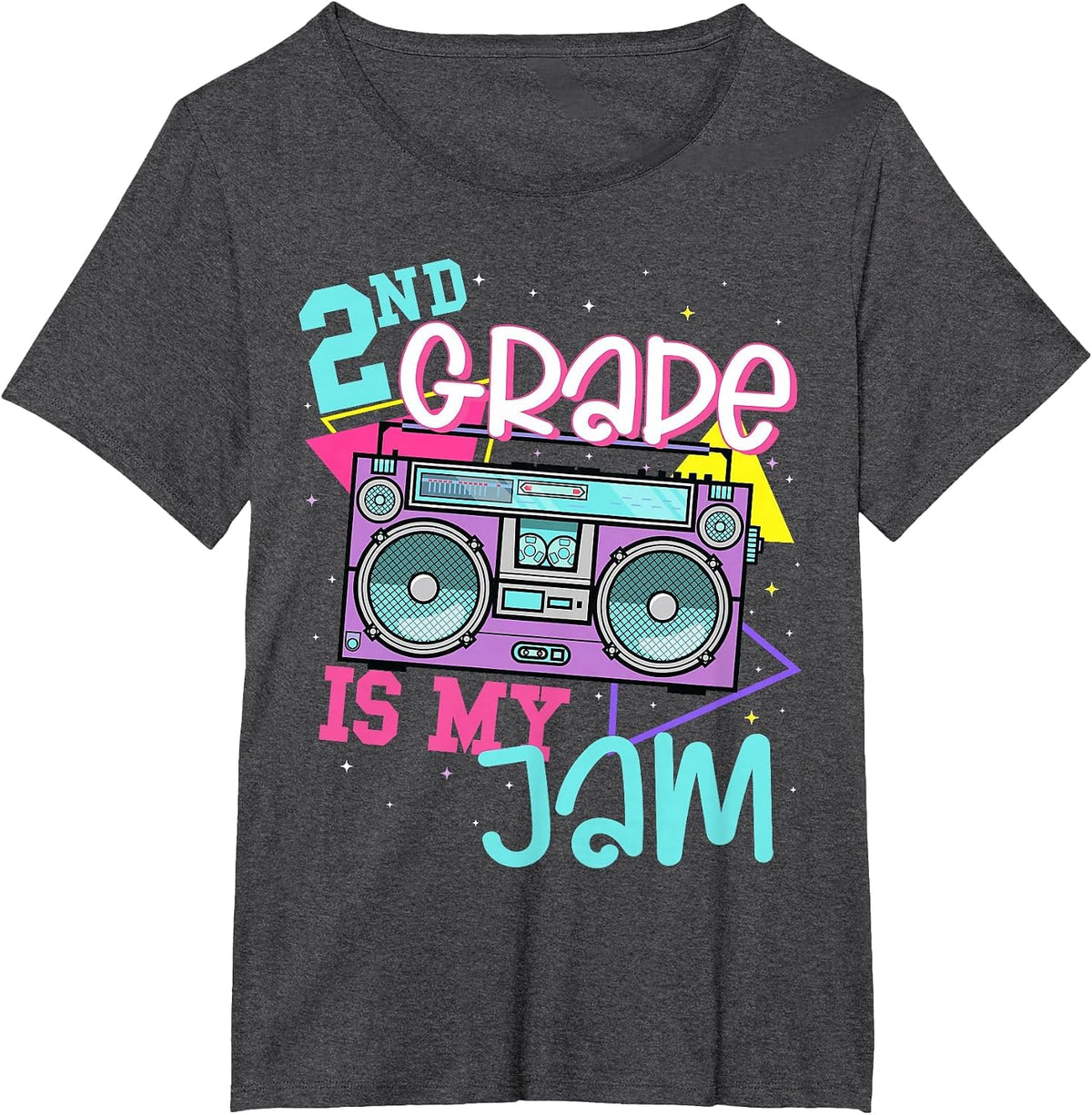 2nd Grade is My Jam Vintage 80s 90s Teacher Back to School T-Shirt - Dark Heather Grey