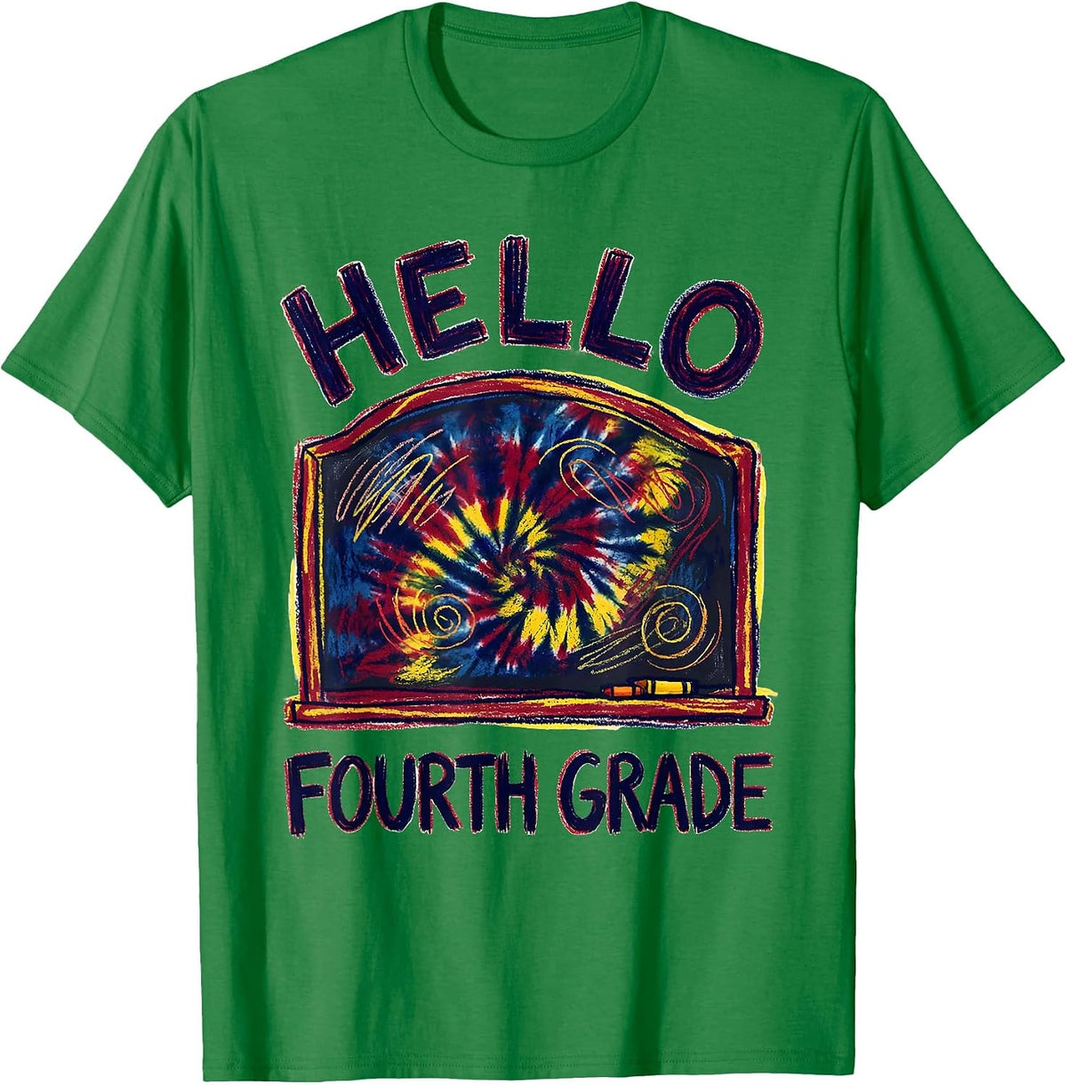 Men's Hello Fourth Grade Naive Kidcore Back To School Grade Level T-Shirt - Kelly Green