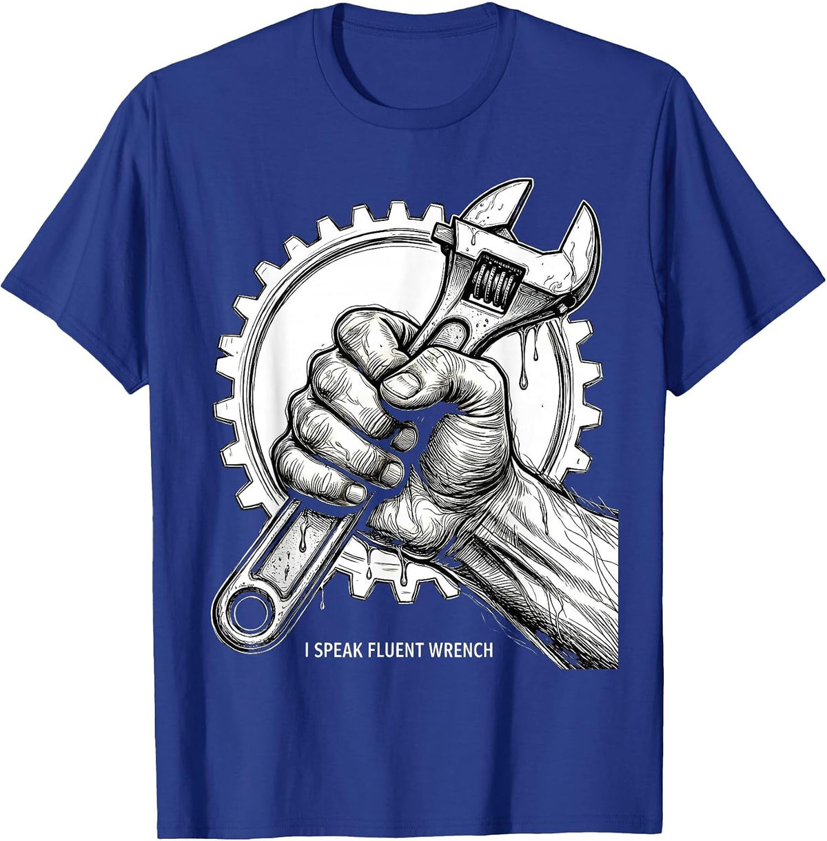 Men's I Speak Fluent Wrench Mechanic Design T-Shirt - Royal Blue