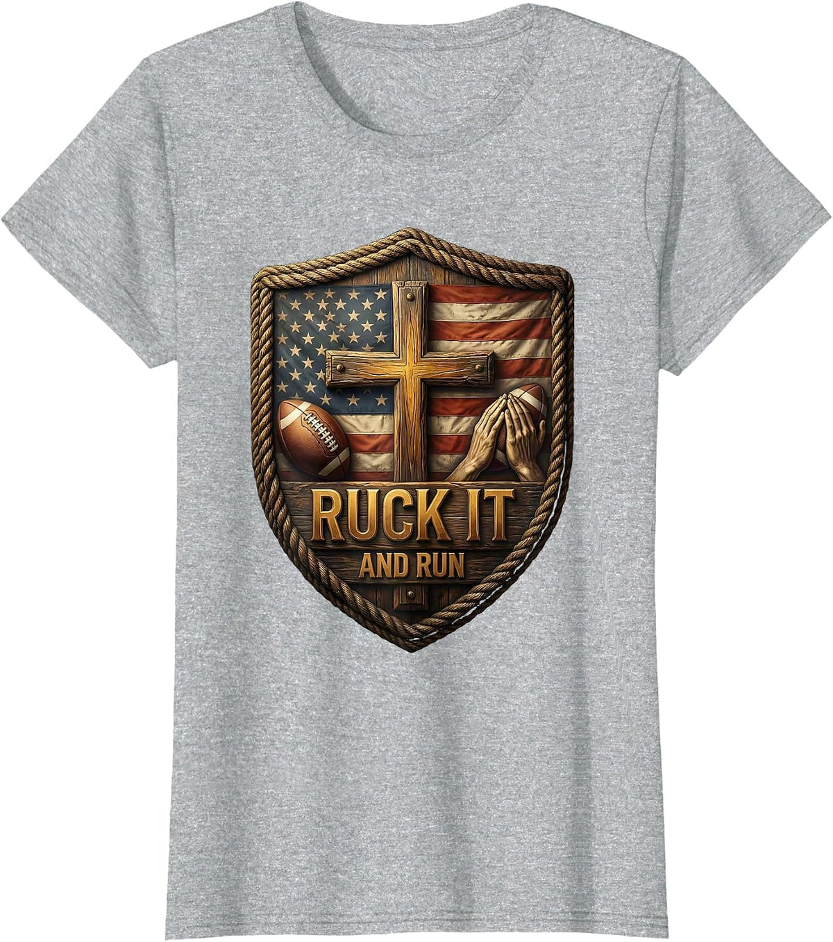 Ruck It And Run Rugby Graphic Design T-Shirt - Heather Grey