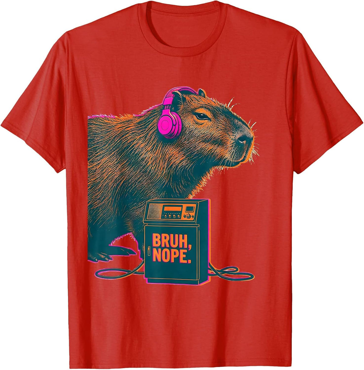 Men's Bruh Nope Risograph Capybara Gamer Meme Humor T-Shirt - Red