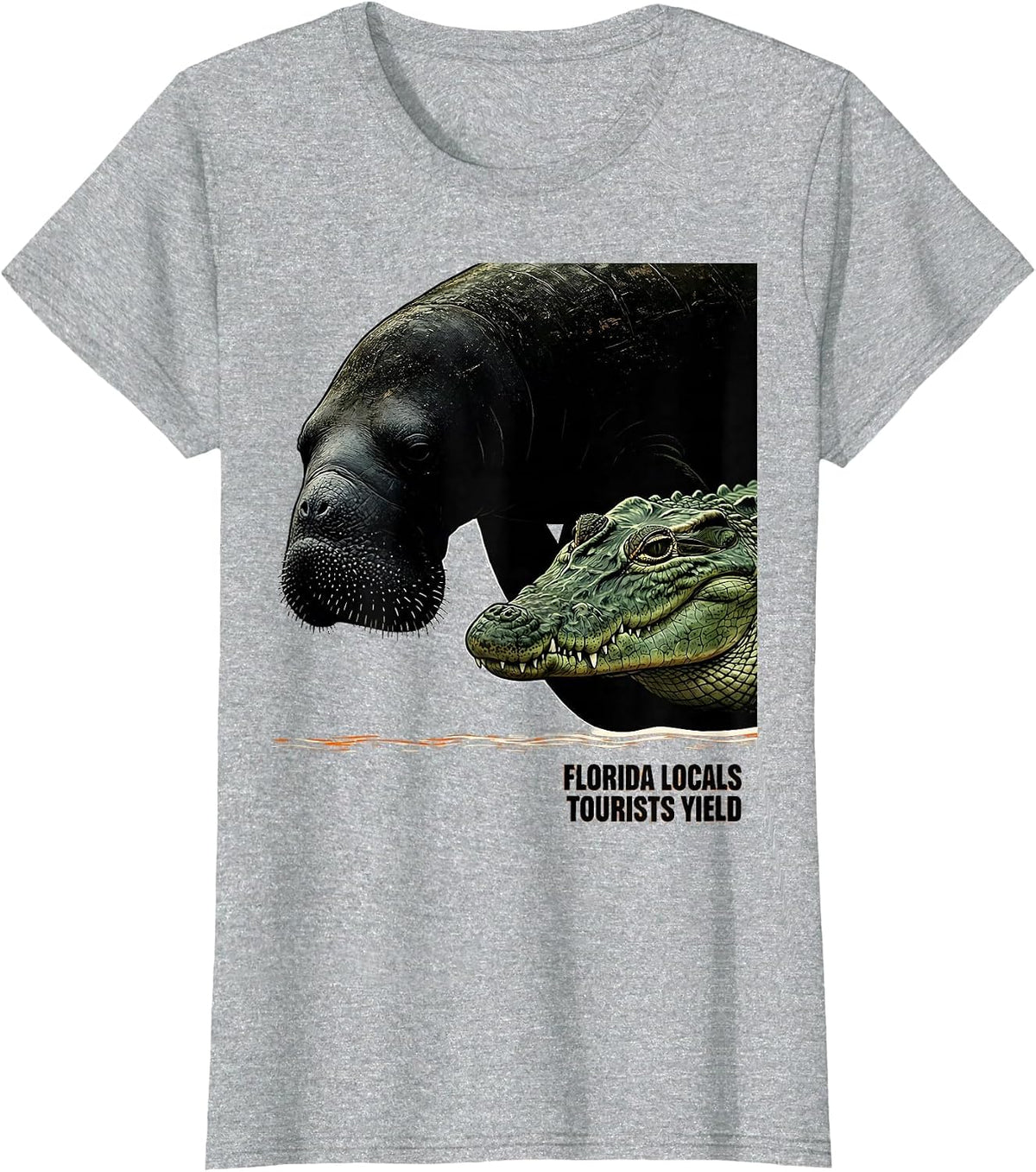 Florida Locals Tourists Yield Vintage Manatee Gator Gulf T-Shirt - Heather Grey