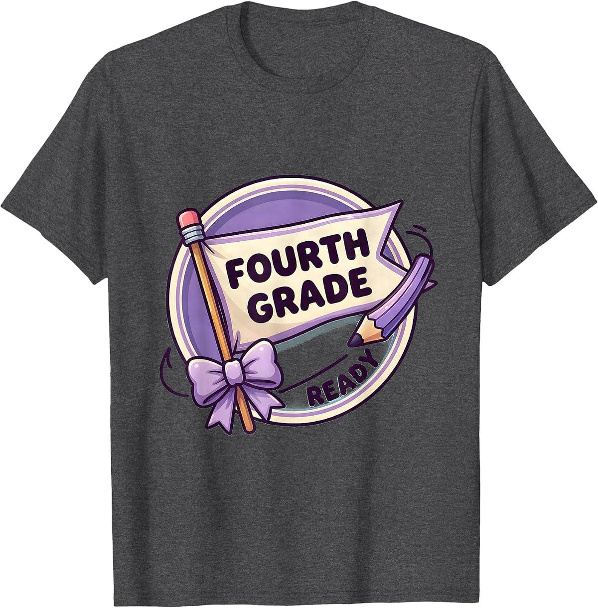Fourth Grade Ready Cute Kawaii Back To School Pennant Flag T-Shirt - Dark Heather Grey