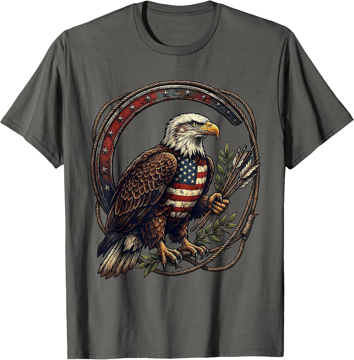 Men's Patriotic Eagle with Arrows and Olive Branch T-Shirt - Asphalt Grey