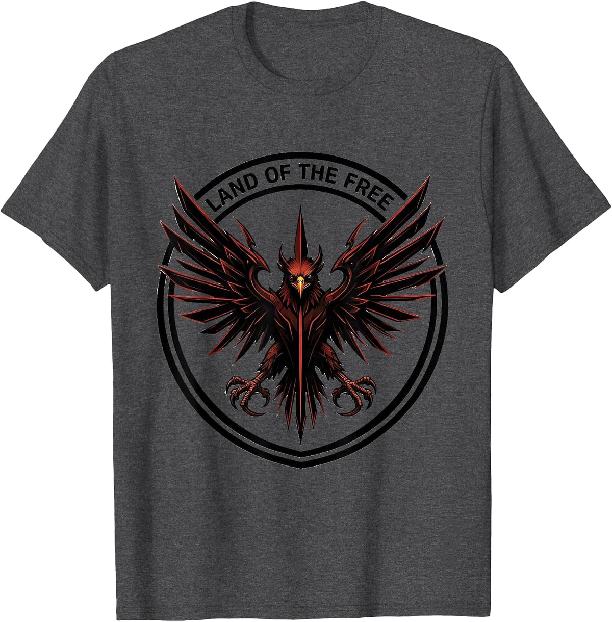 Men's American Flag Eagle Land of the Free Patriotic Design T-Shirt - Dark Heather Grey