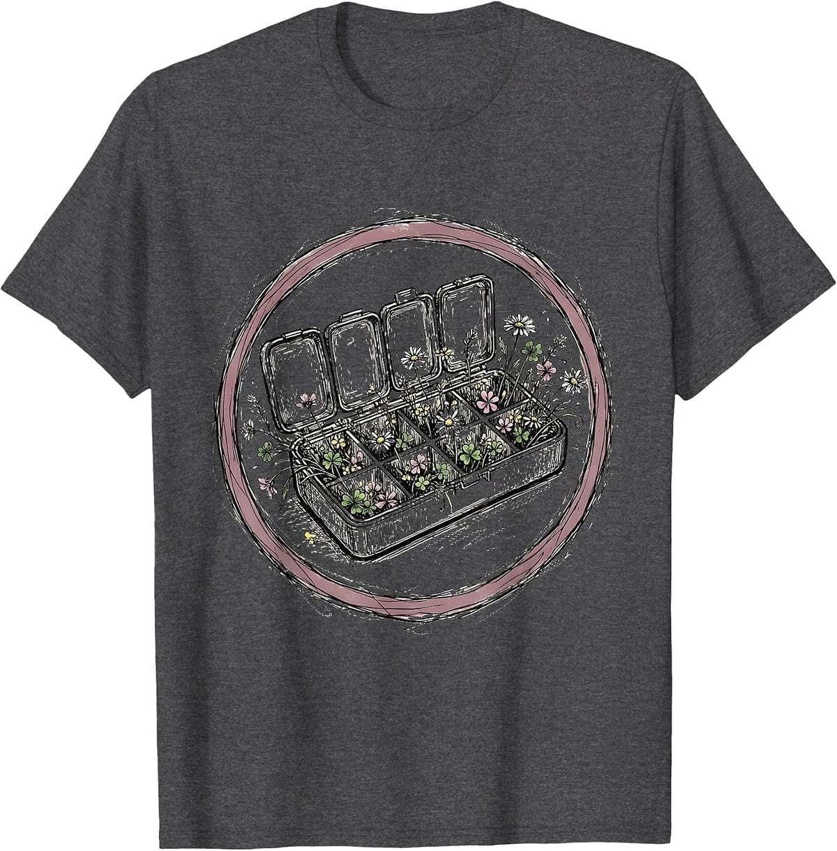 Men's Pill Organizer Overflowing With Flowers Graphic T-Shirt - Dark Heather Grey