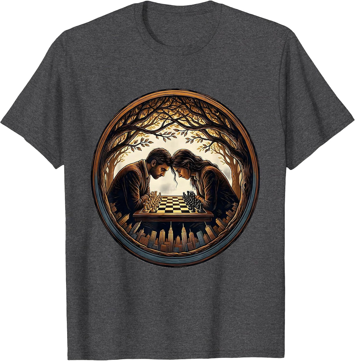 Men's NYC Park Chess Players New York Illustration T-Shirt - Dark Heather Grey