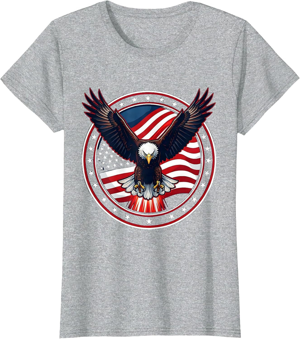 American Flag Eagle Downward Strike Patriotic Design T-Shirt - Heather Grey
