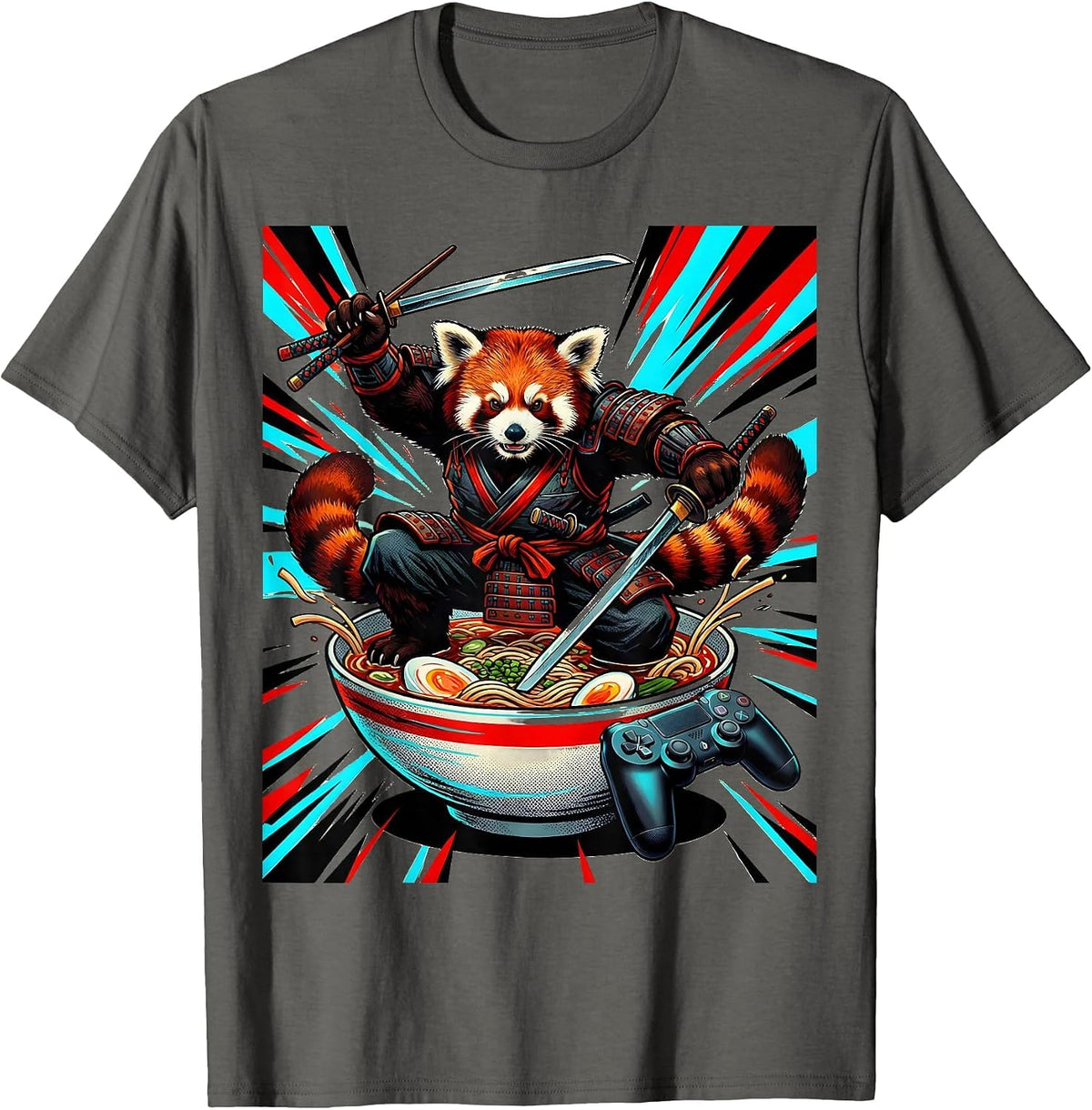 Red Panda Arcade Ronin Pop Art Anime Gamer Gift T-Shirt - Asphalt Grey