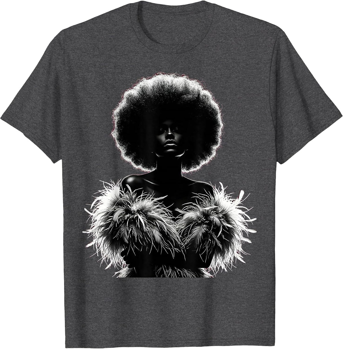Disco Feather Boa Glam Illustration T-Shirt - Dark Heather Grey