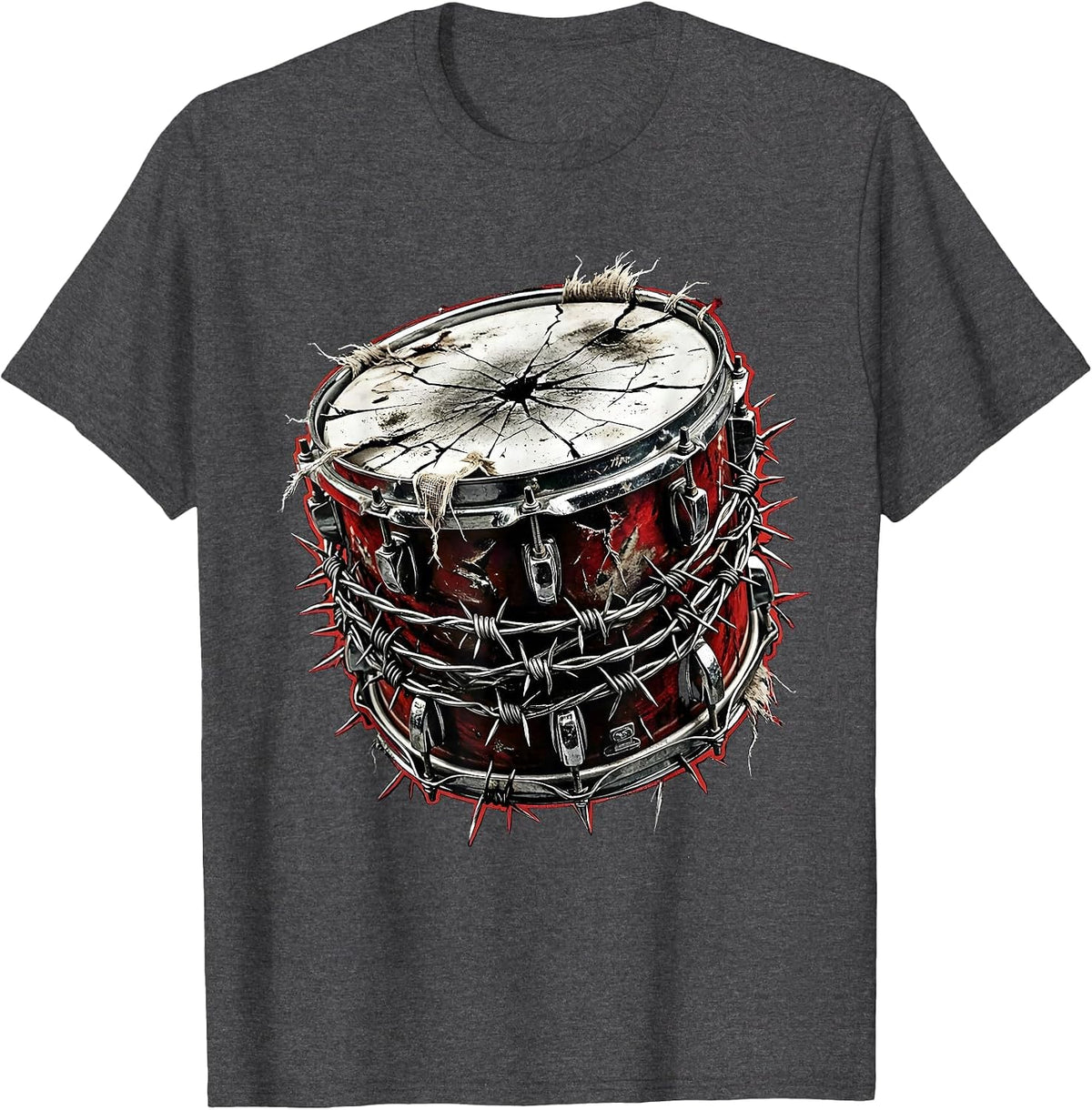 Snare Drum Barbed Wire Graphic Tee T-Shirt - Dark Heather Grey