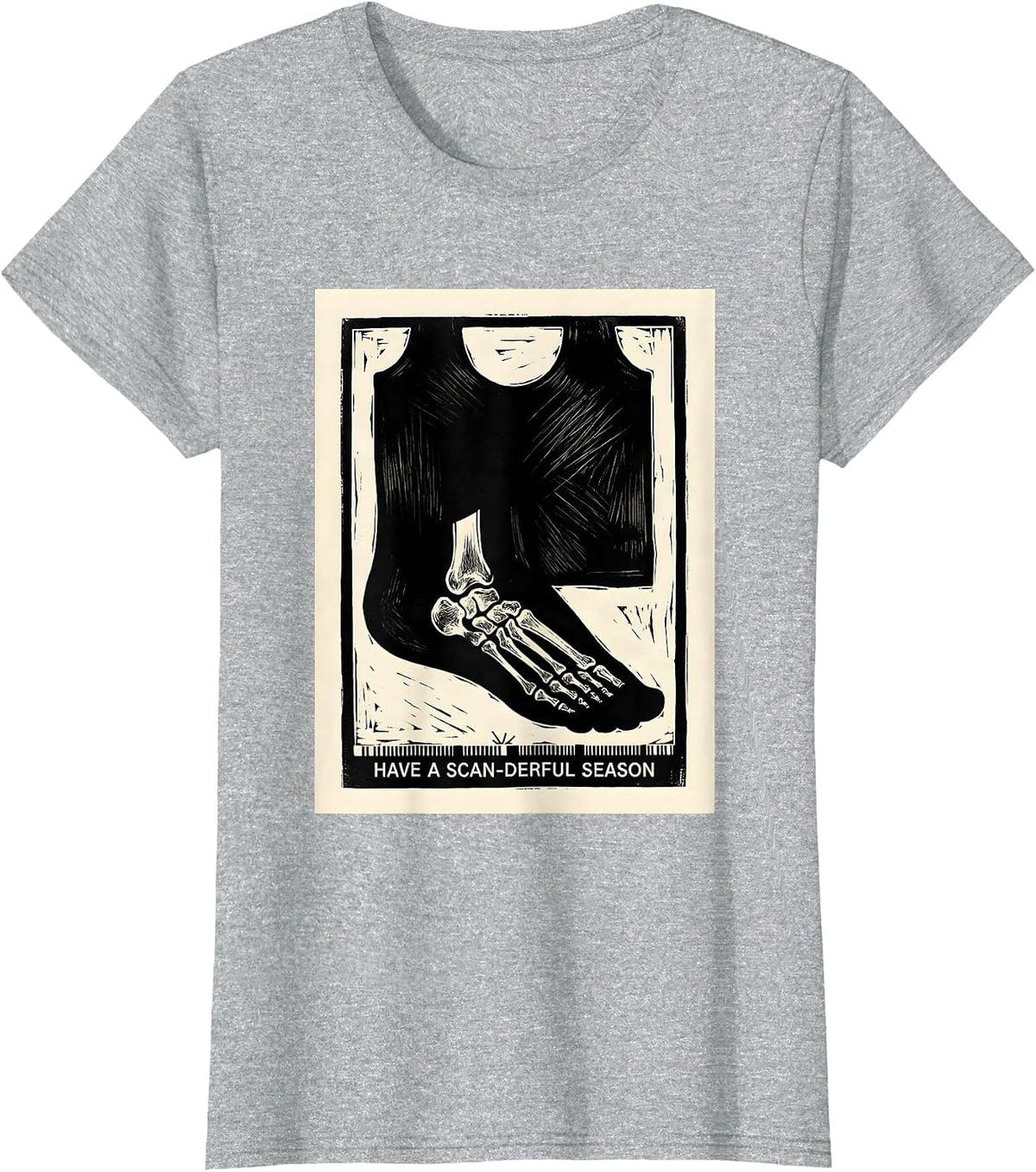 Have A Scan-derful Season Linocut Radiology Tech Christmas T-Shirt - Heather Grey
