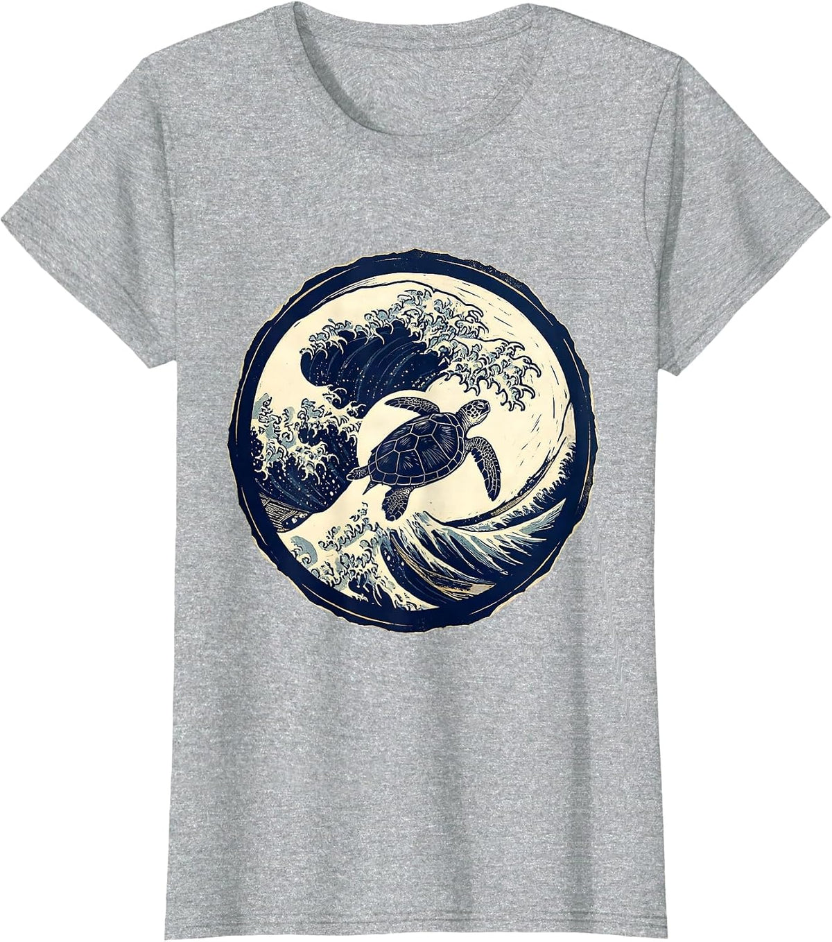 Women's Turtle Silhouette Crashing Ocean Wave Graphic T-Shirt - Heather Grey