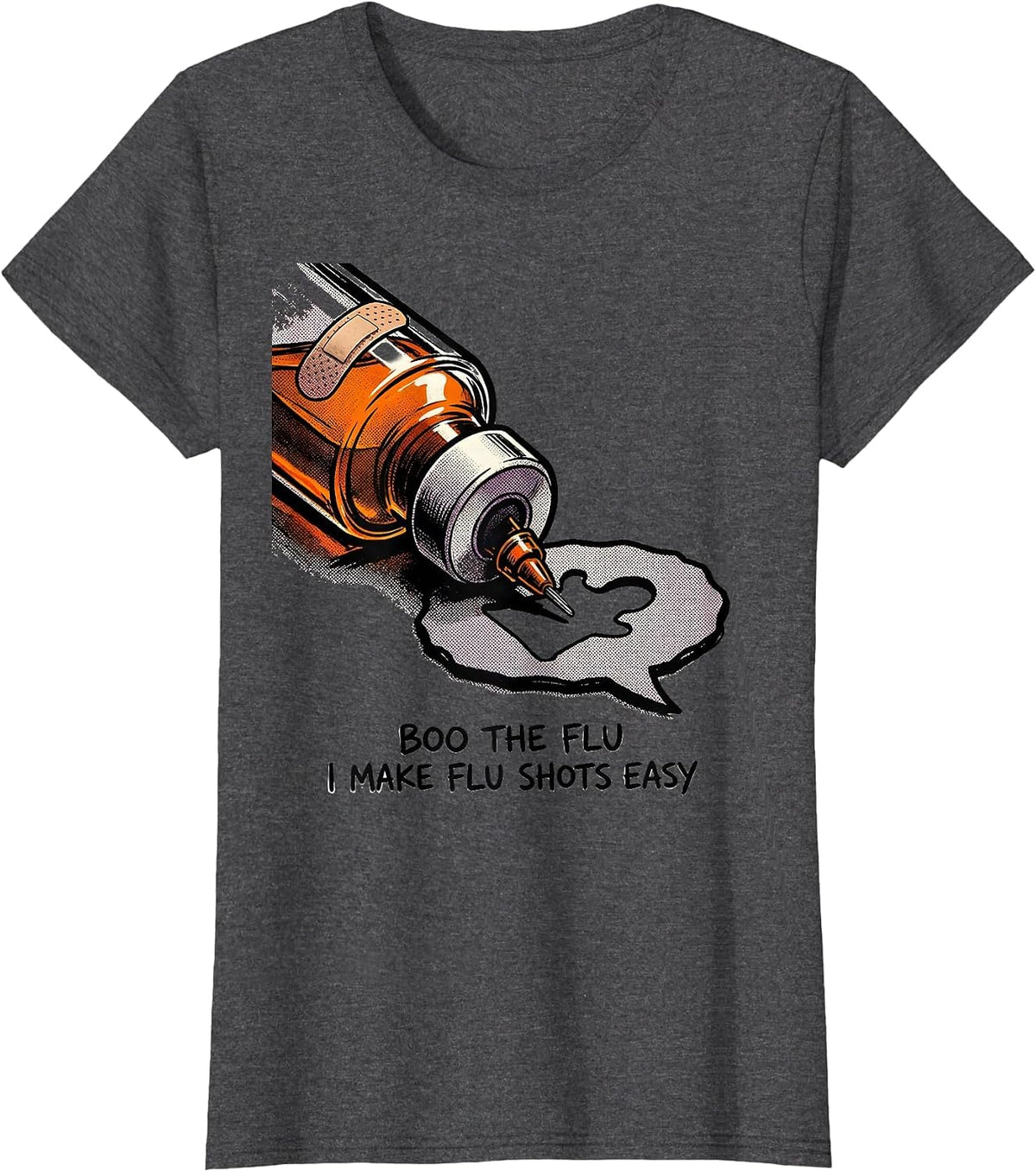 Women's Boo the Flu I Make Flu Shots Easy Funny Nurse Halloween T-Shirt - Dark Heather Grey