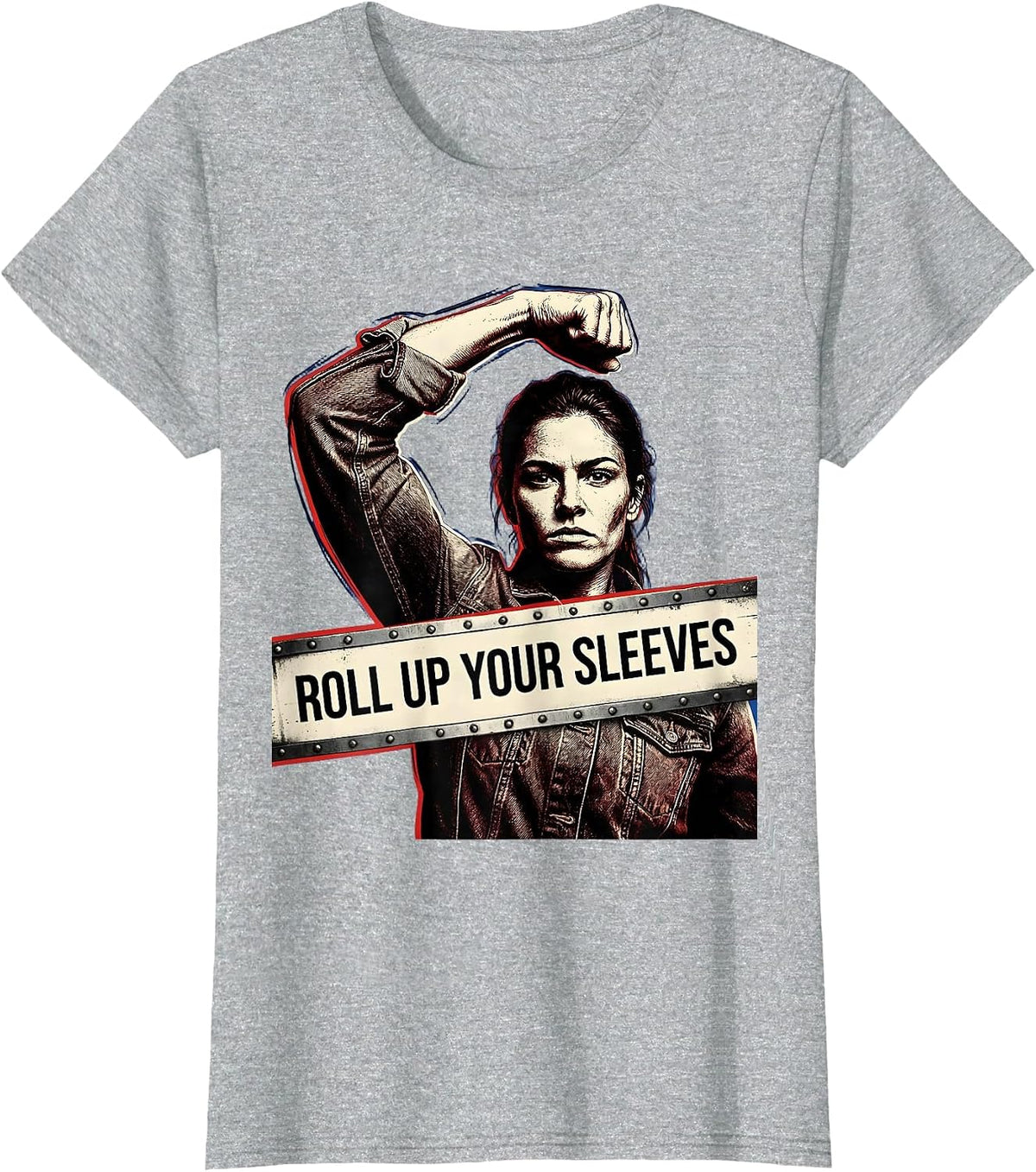 Roll Up Your Sleeves Rosie the Riveter Design T-Shirt - Heather Grey