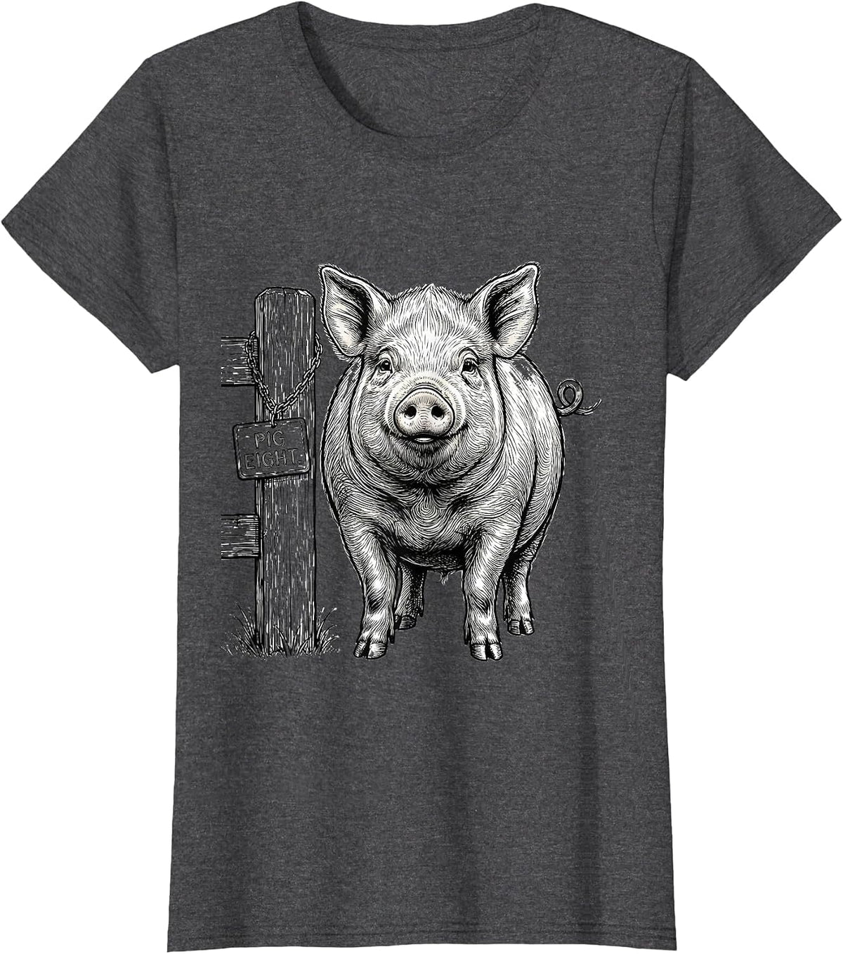Women's Pig Eight Funny Pig Lover Novelty Humor Gift T-Shirt - Dark Heather Grey